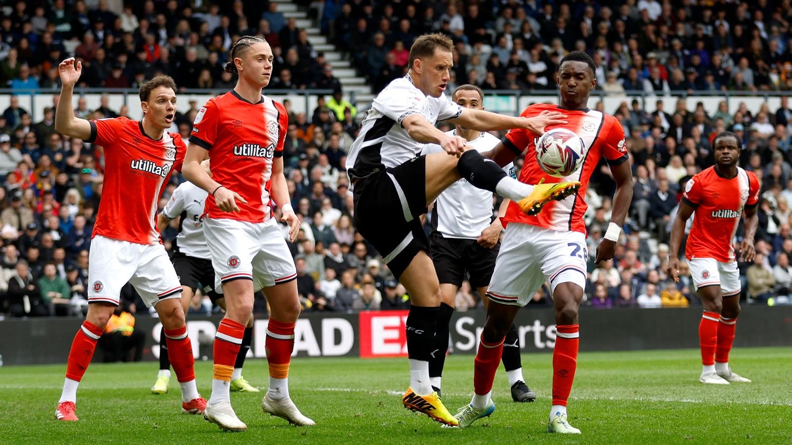 Derby County versus Luton Town in relegation battle pic: PA