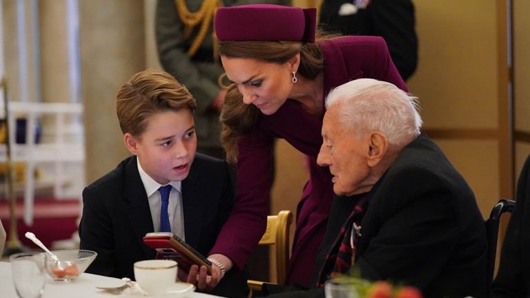 Prince George and the Princess of Wales joined veterans at a tea party in Buckingham Palace. Pic: PA