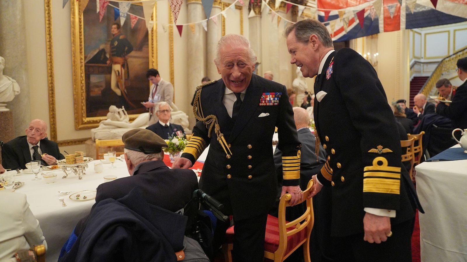 The King was in good spirits at a the VE Day tea party. Pic: PA