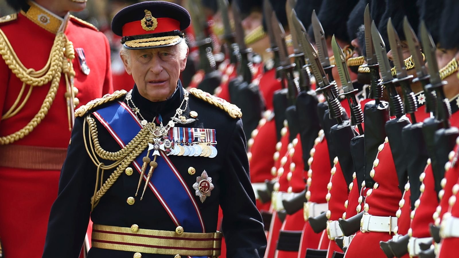 King Charles during a ceremony at Windsor Castle, Windsor, England, Friday, June 13, 2025. (Henry Nicholls/Pool Photo via AP)