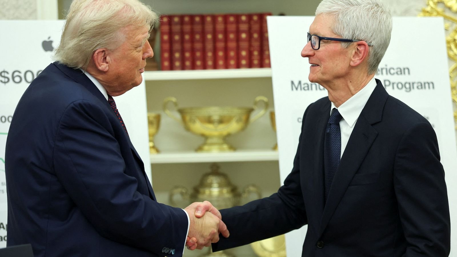 Donald Trump and Apple chief executive Tim Cook in the Oval Office. Pic: Reuters