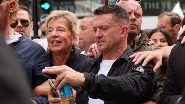 Katie Hopkins and Tommy Robinson take part in the "Unite the Kingdom" rally. Pic: PA