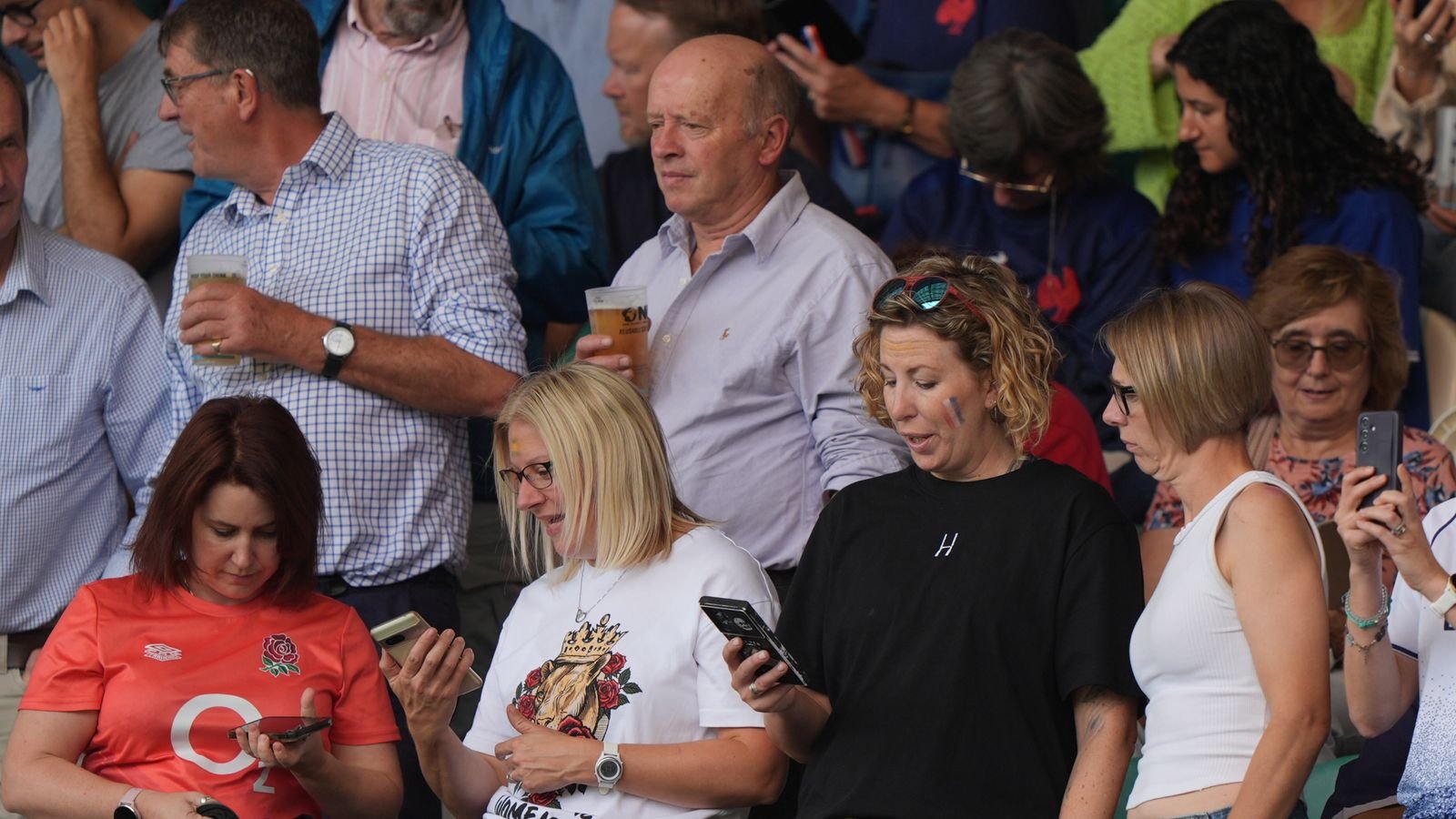 Fans at rugby match at Cinch Stadium in Northampton react to alert. Pic: PA