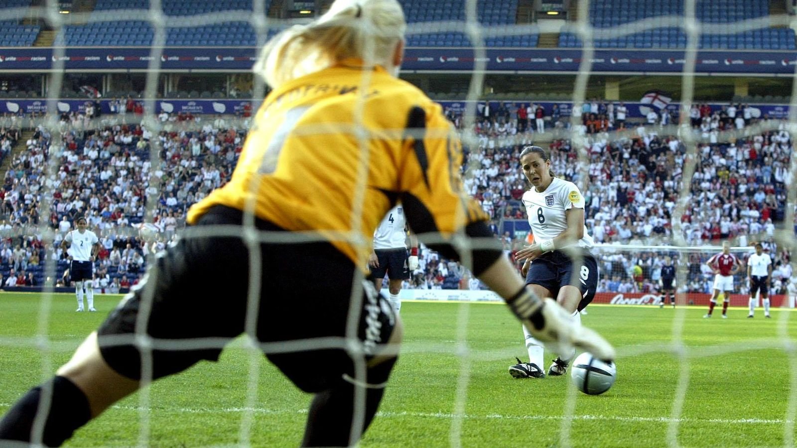 Fara Williams scores against Denmark in 2005. PA file pic