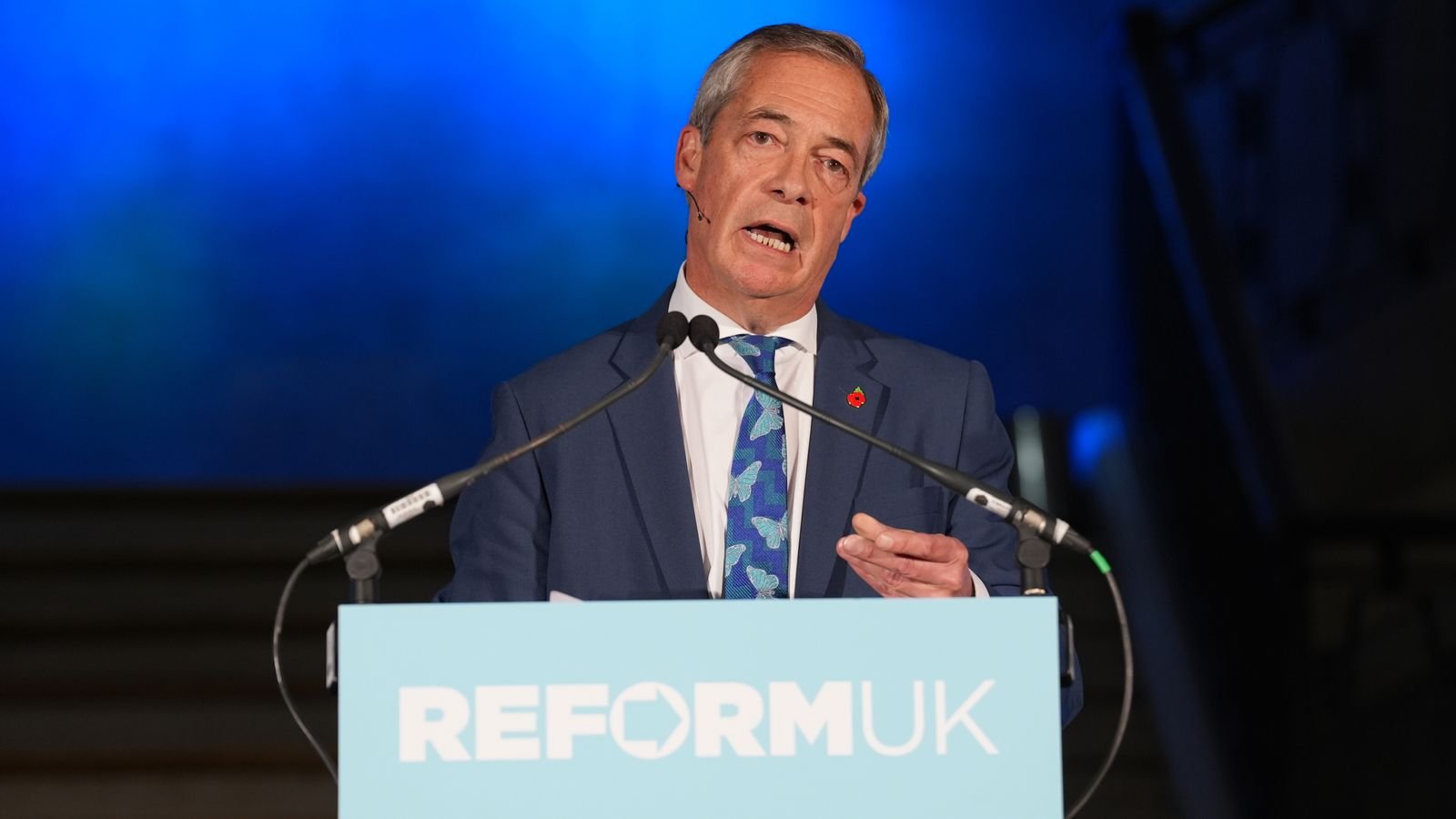 Reform UK leader Nigel Farage delivered his major speech in the heart of the City of London. Pic: PA