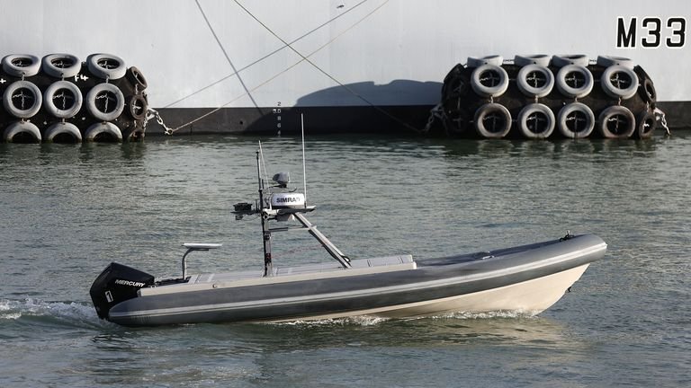 An unmanned surface vehicle called Rattler is demonstrated. Pic: PA
