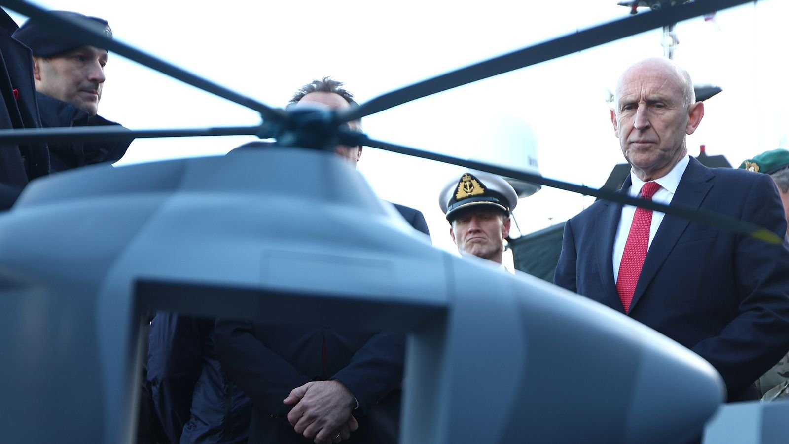 Defence Secretary John Healey is shown a model of Proteus, an autonomous anti-submarine warfare system. Pic: PA