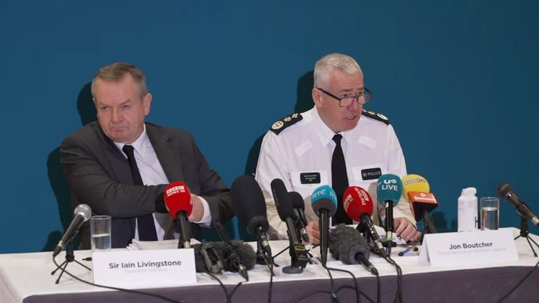 Investigation lead Sir Iain Livingstone and Northern Irish police chief Jon Boutcher speak at a conference following the report