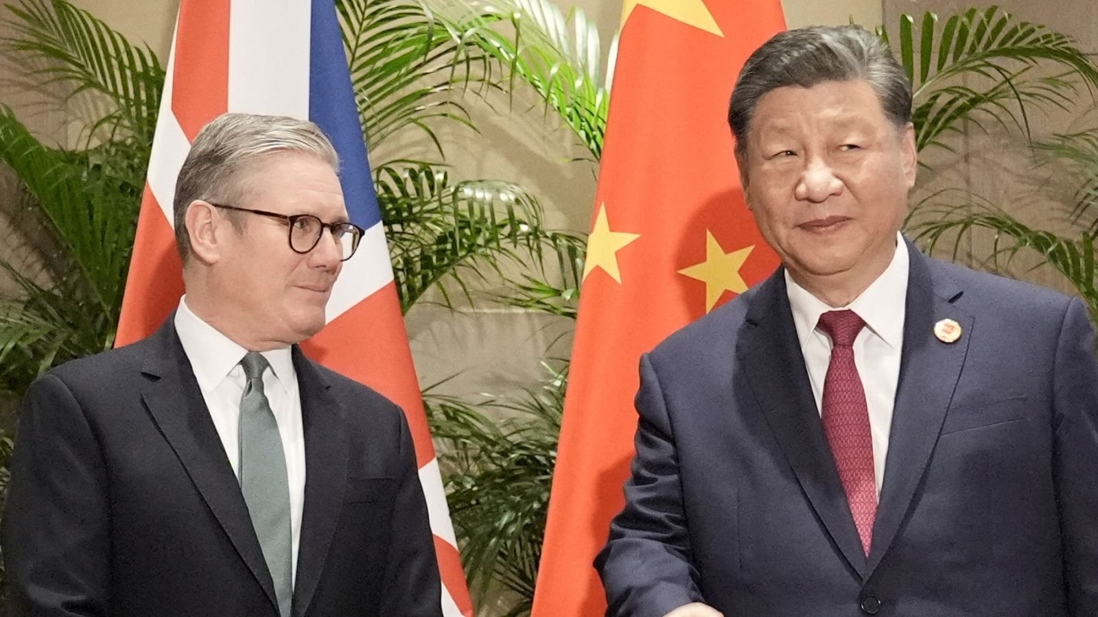 Sir Keir Starmer and Chinese President Xi Jinping at a G20 summit in Brazil in November 2024. File pic: Reuters