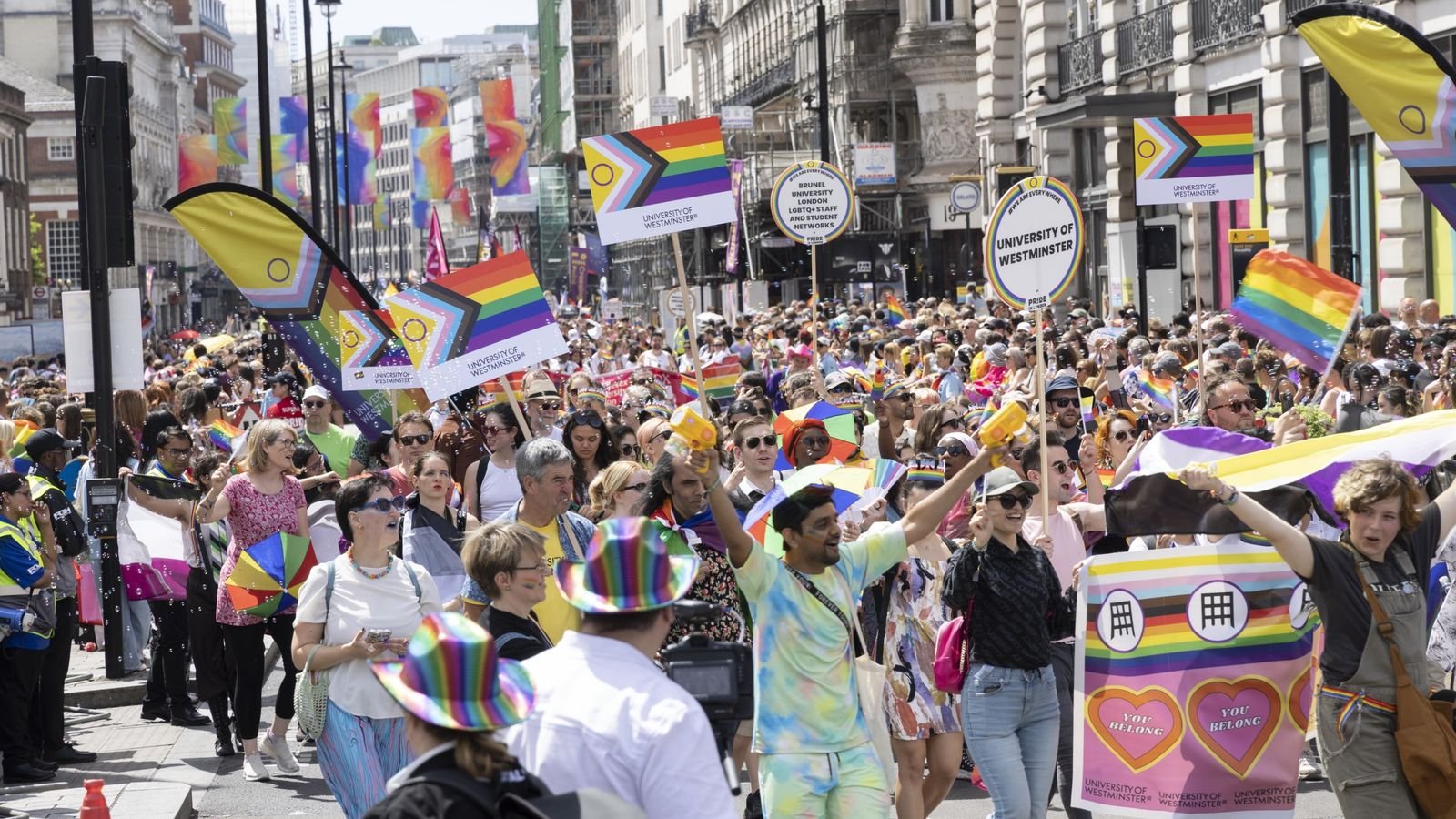 People take part in the Pride in London parade last year. Pic: PA