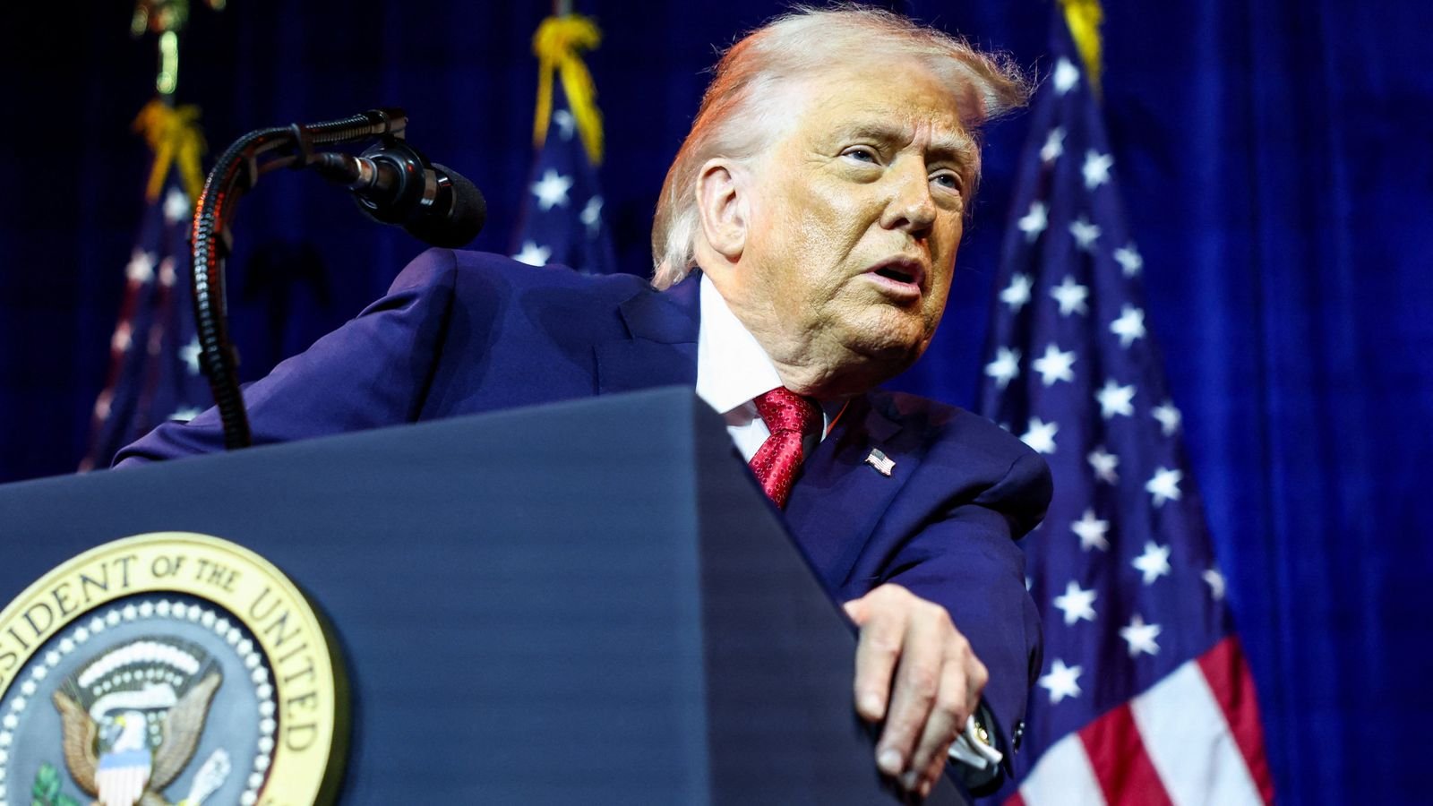 Donald Trump addressing House Republicans at a conference last week. Pic: Reuters