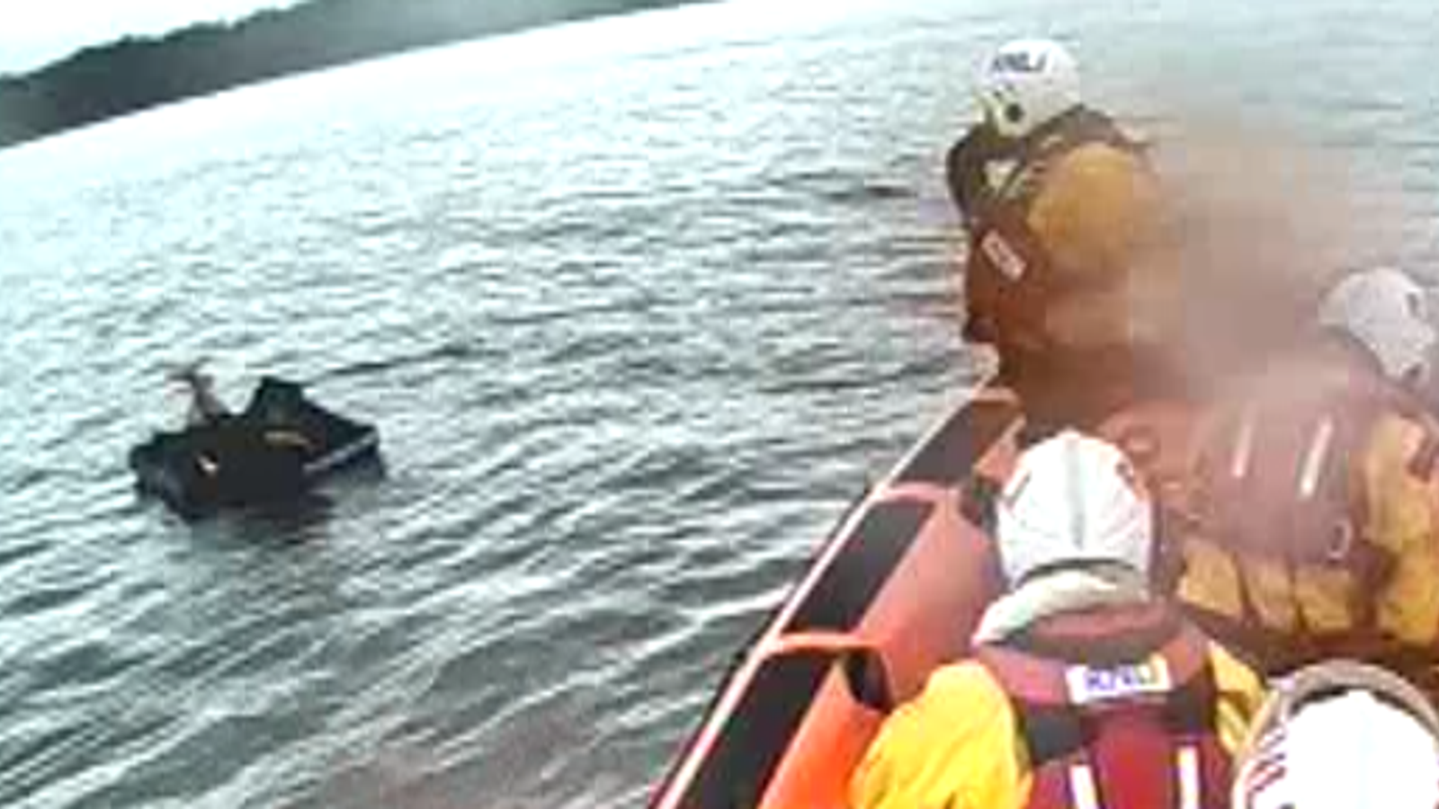 Lifeboat crews saved a man stranded on an inflatable mattress. Pic: RNLI/Sarah Sim