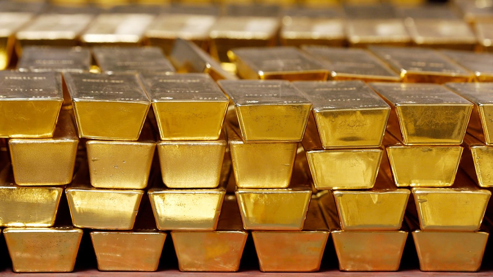 Gold bars in a vault at the United States Mint in New York. Pic: AP