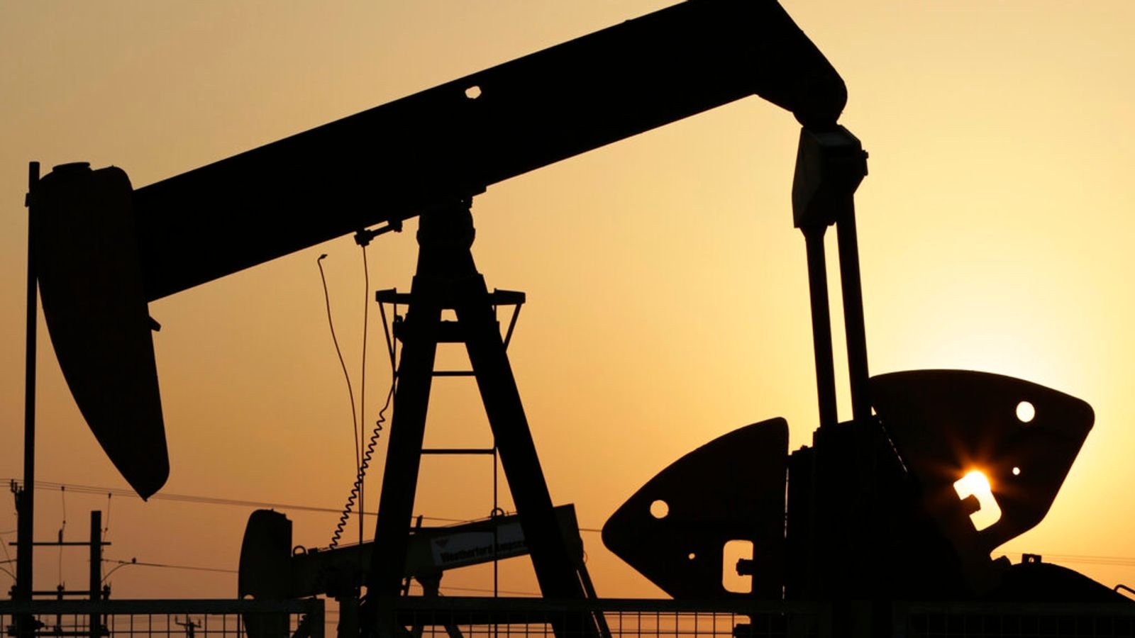 Oil pumps in the desert oil fields of Sakhir, Bahrain. Pic: AP